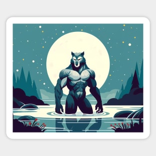 Bathing Werewolf Muscular Bara Art Sticker